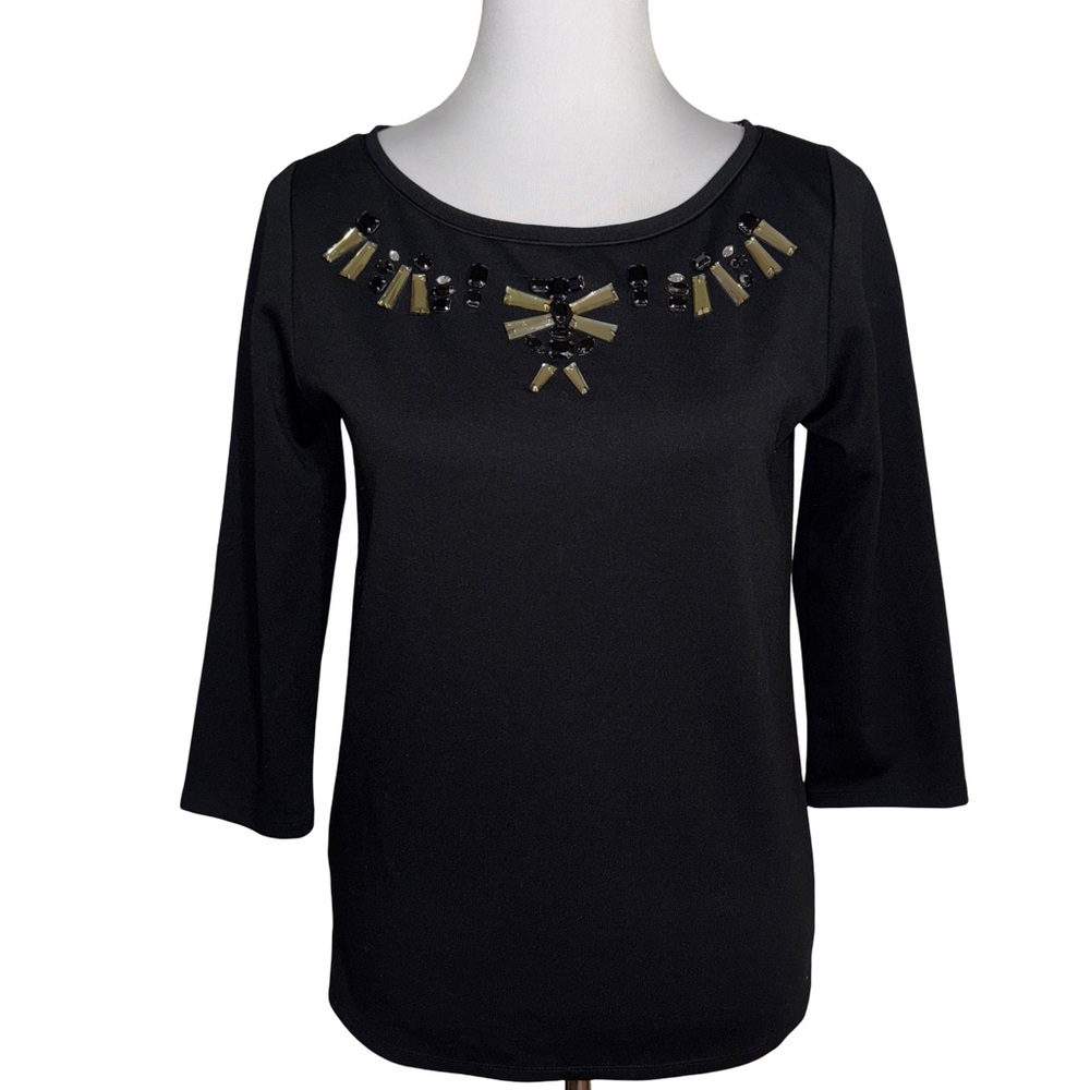 Ann Taylor Black Top Gold Embellishments